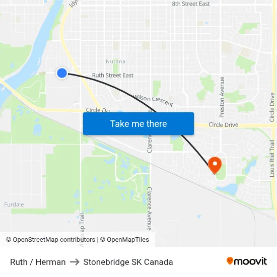 Ruth / Herman to Stonebridge SK Canada map