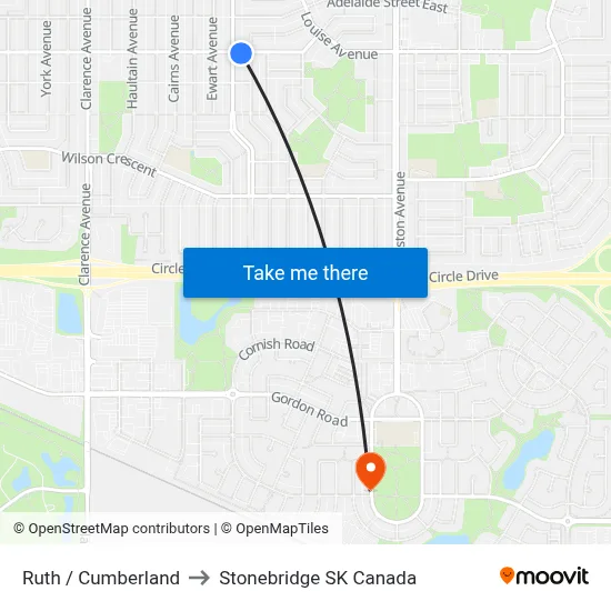 Ruth / Cumberland to Stonebridge SK Canada map