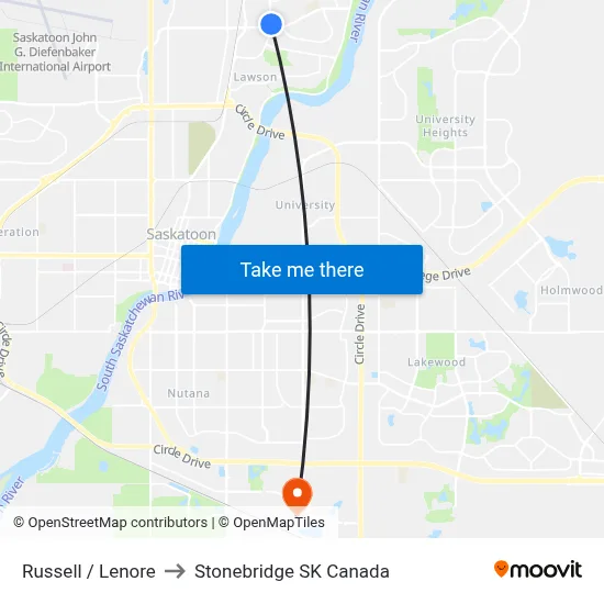 Russell / Lenore to Stonebridge SK Canada map