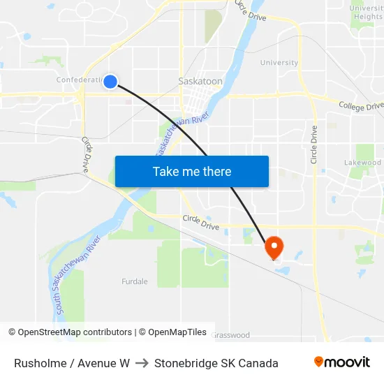 Rusholme / Avenue W to Stonebridge SK Canada map