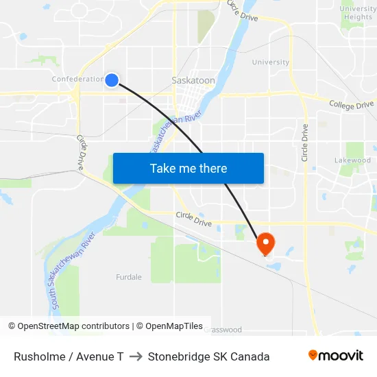 Rusholme / Avenue T to Stonebridge SK Canada map