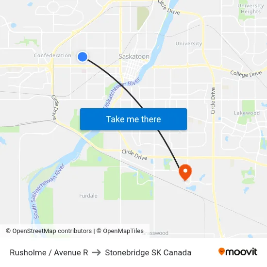 Rusholme / Avenue R to Stonebridge SK Canada map