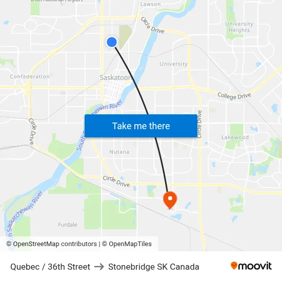 Quebec / 36th Street to Stonebridge SK Canada map