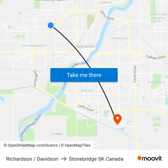 Richardson / Davidson to Stonebridge SK Canada map