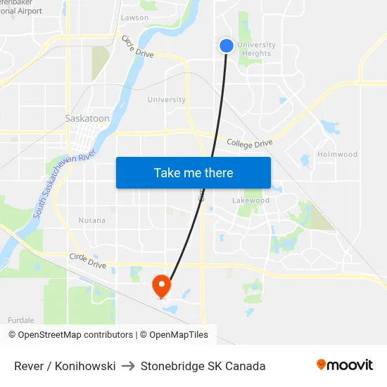 Rever / Konihowski to Stonebridge SK Canada map