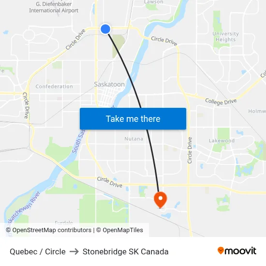 Quebec / Circle to Stonebridge SK Canada map