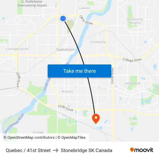 Quebec / 41st Street to Stonebridge SK Canada map