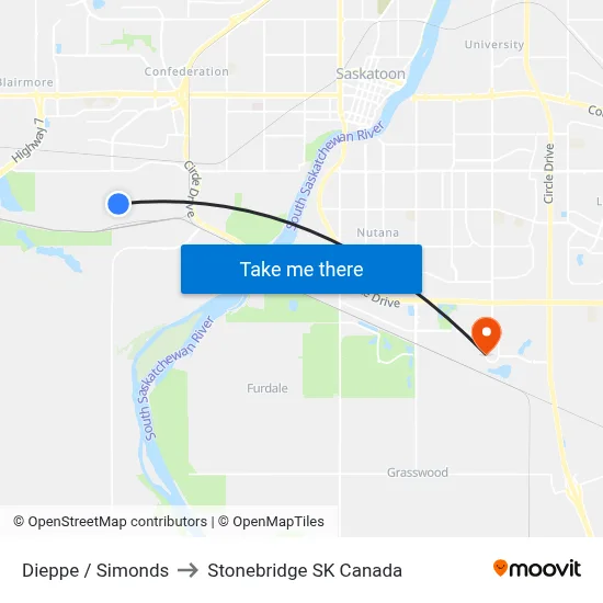 Dieppe / Simonds to Stonebridge SK Canada map
