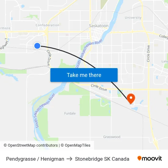 Pendygrasse / Henigman to Stonebridge SK Canada map