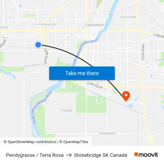 Pendygrasse / Terra Rosa to Stonebridge SK Canada map