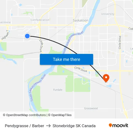 Pendygrasse / Barber to Stonebridge SK Canada map