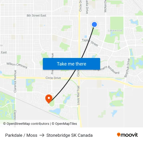 Parkdale / Moss to Stonebridge SK Canada map