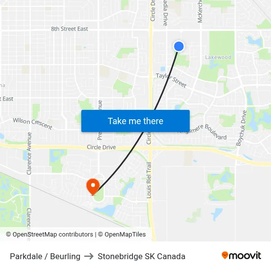 Parkdale / Beurling to Stonebridge SK Canada map