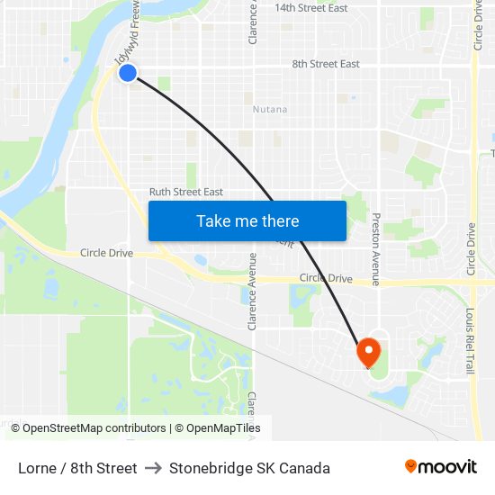 Lorne / 8th Street to Stonebridge SK Canada map