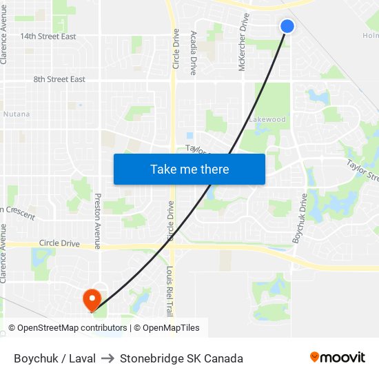 Boychuk / Laval to Stonebridge SK Canada map