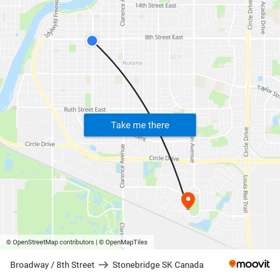 Broadway / 8th Street to Stonebridge SK Canada map