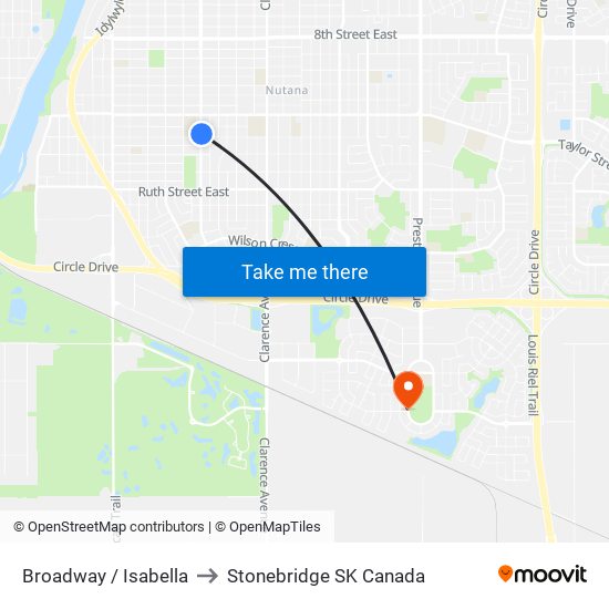 Broadway / Isabella to Stonebridge SK Canada map