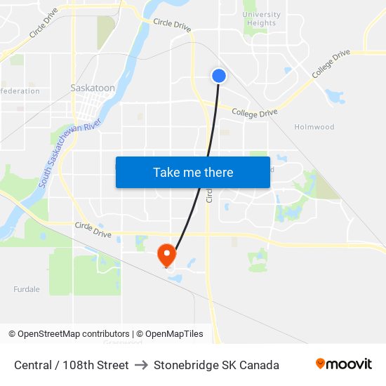 Central / 108th Street to Stonebridge SK Canada map