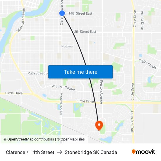 Clarence / 14th Street to Stonebridge SK Canada map