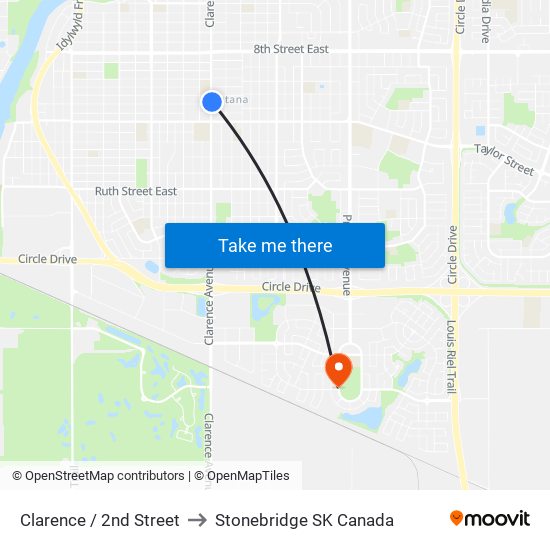 Clarence / 2nd Street to Stonebridge SK Canada map