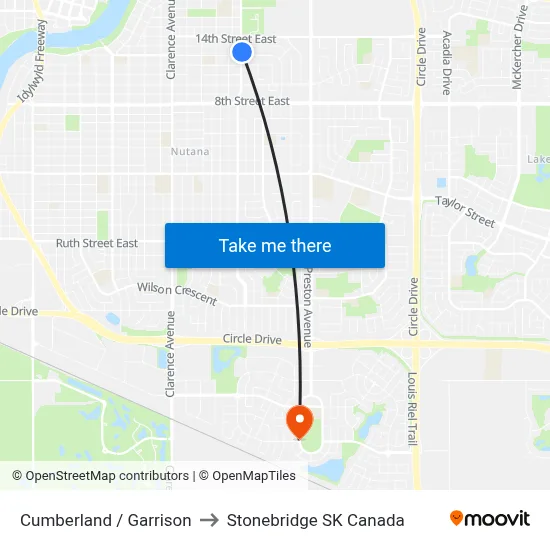 Cumberland / Garrison to Stonebridge SK Canada map