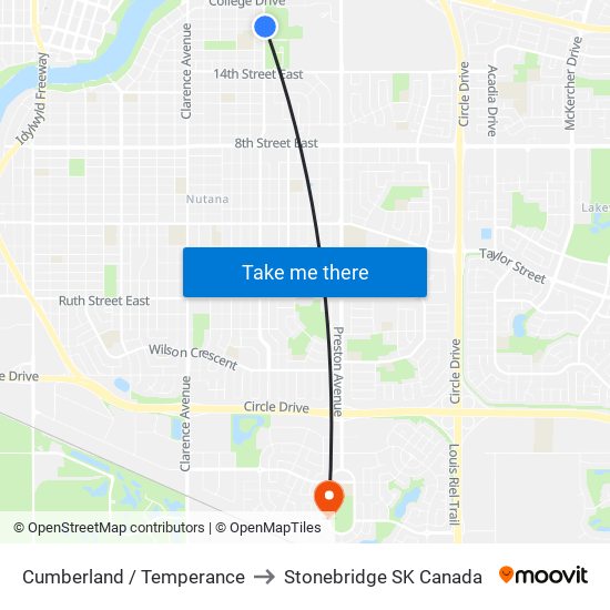 Cumberland / Temperance to Stonebridge SK Canada map