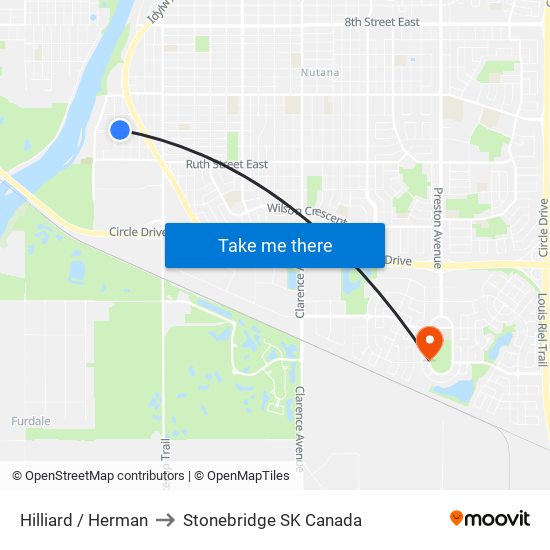 Hilliard / Herman to Stonebridge SK Canada map