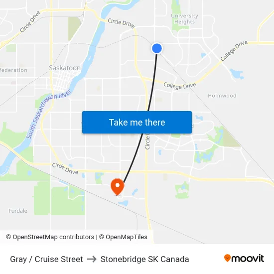 Gray / Cruise Street to Stonebridge SK Canada map