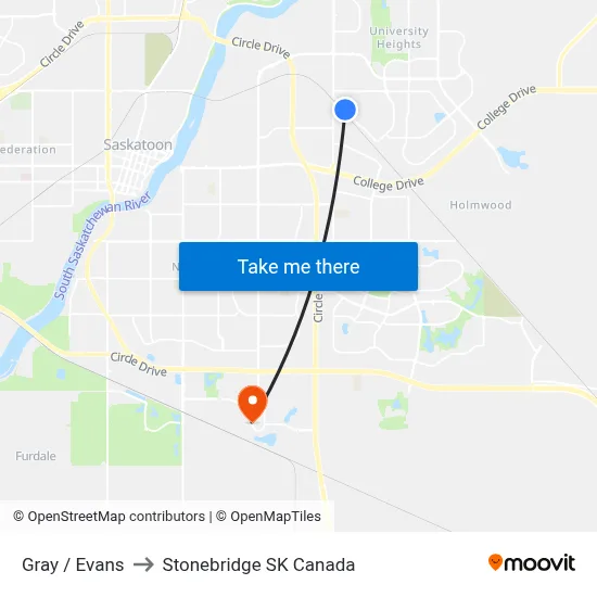 Gray / Evans to Stonebridge SK Canada map