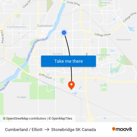 Cumberland / Elliott to Stonebridge SK Canada map