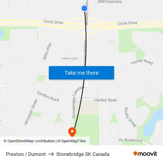 Preston / Dumont to Stonebridge SK Canada map