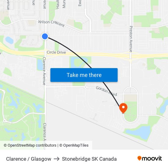 Clarence / Glasgow to Stonebridge SK Canada map