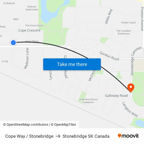 Cope Way / Stonebridge to Stonebridge SK Canada map