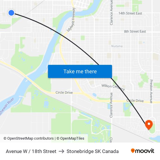 Avenue W / 18th Street to Stonebridge SK Canada map