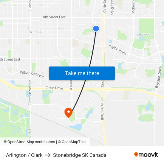 Arlington / Clark to Stonebridge SK Canada map