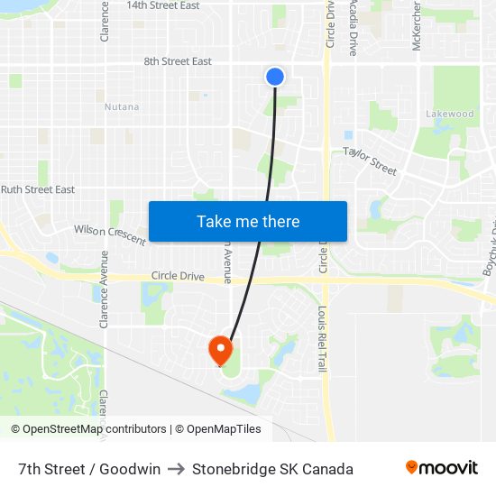 7th Street / Goodwin to Stonebridge SK Canada map