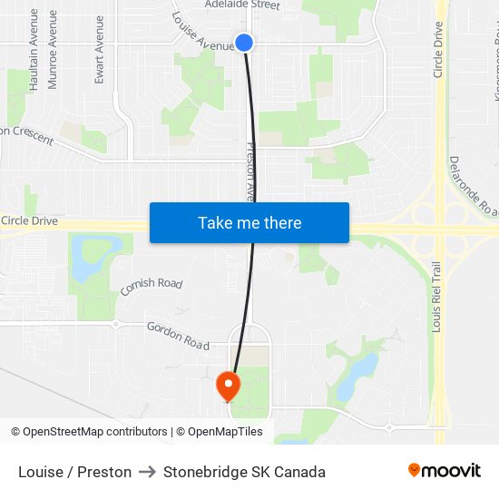 Louise / Preston to Stonebridge SK Canada map