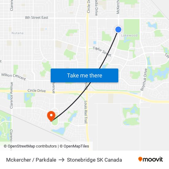 Mckercher / Parkdale to Stonebridge SK Canada map