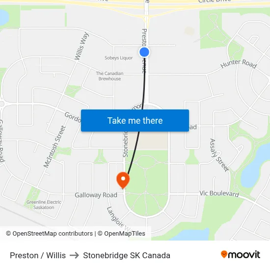 Preston / Willis to Stonebridge SK Canada map