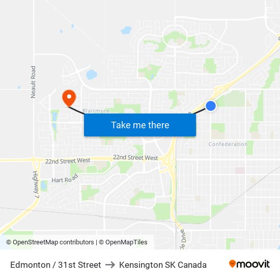 Edmonton / 31st Street to Kensington SK Canada map
