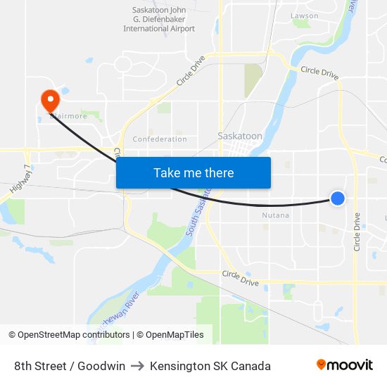 8th Street / Goodwin to Kensington SK Canada map