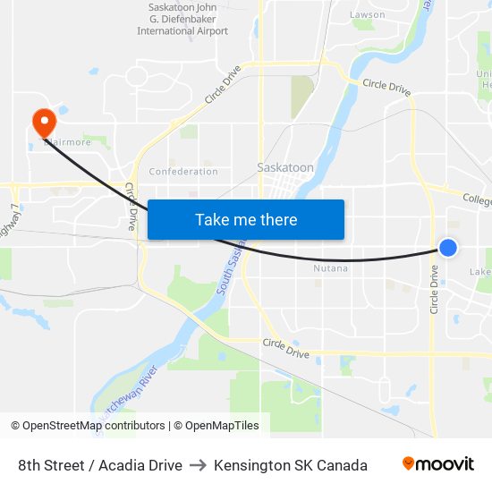 8th Street / Acadia Drive to Kensington SK Canada map