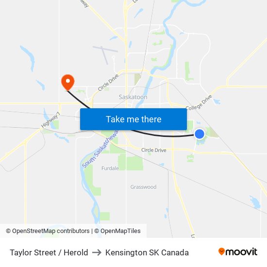 Taylor Street / Herold to Kensington SK Canada map