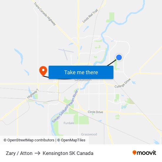 Zary / Atton to Kensington SK Canada map