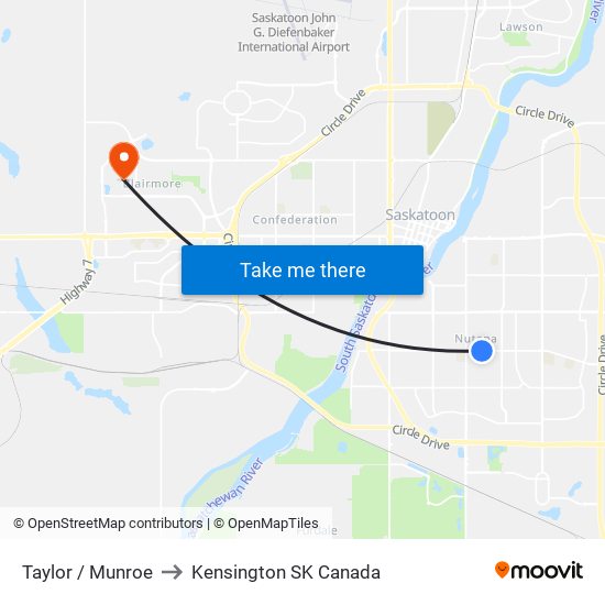 Taylor / Munroe to Kensington SK Canada map