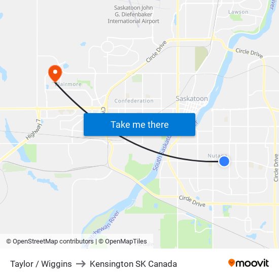 Taylor / Wiggins to Kensington SK Canada map