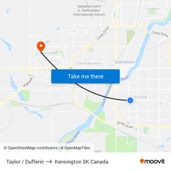 Taylor / Dufferin to Kensington SK Canada map