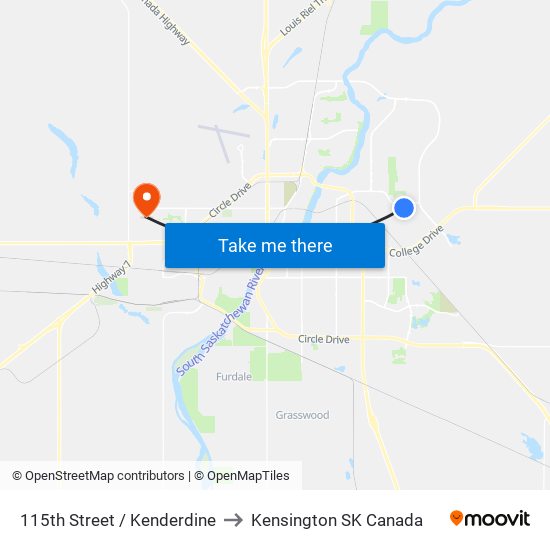 115th Street / Kenderdine to Kensington SK Canada map