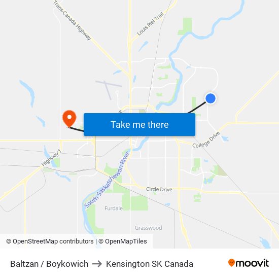 Baltzan / Boykowich to Kensington SK Canada map