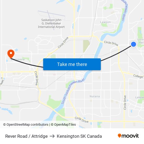 Rever Road / Attridge to Kensington SK Canada map